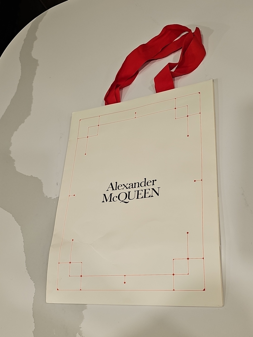 Alexander McQUEEN Ivory & Red Ribbon Tote Bag